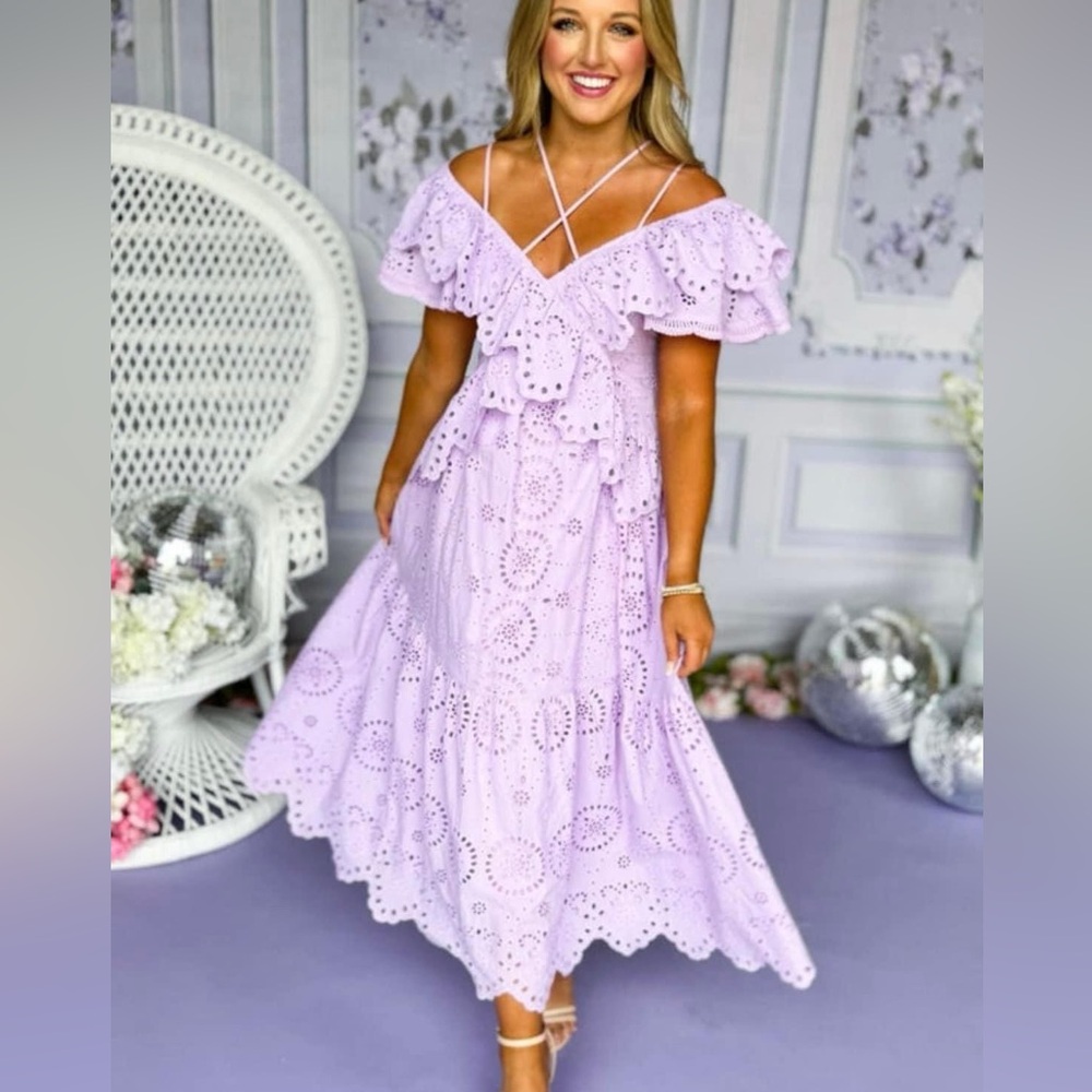 NWT Lavender Strap Detail Eyelet Lace Ruffle Dress